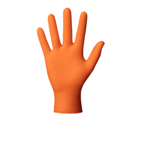 Gants Nitrile orange haute résistance texturés - Boite de 50