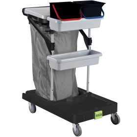 Chariot ménage LIGHT SLIM 1 avec 2 bacs rangement + 2 seaux 6L + porte sac