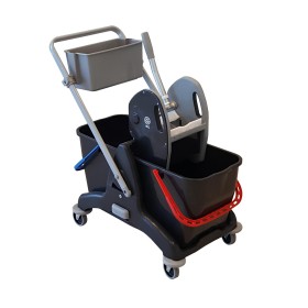 Chariot de lavage BIS bi-bacs 2x15L + presse universelle bleue + bac range
