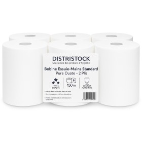 Bobine essuie-mains dévidage latéral – 150 m, pure ouate 2 plis (Pack de 6)