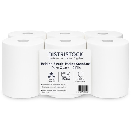 Bobine essuie-mains dévidage latéral – 150 m, pure ouate 2 plis (Pack de 6)