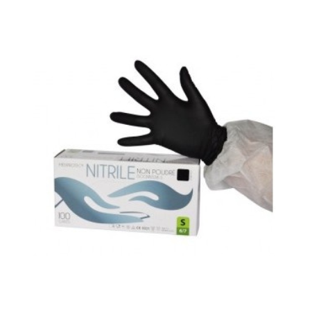 Gant nitrile noir médical non poudre -  boite de 100