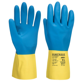 Gant latex double enduction jaune/bleu - la paire