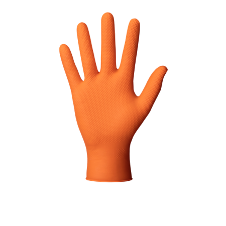 Gants Nitrile orange haute résistance texturés - Boite de 50